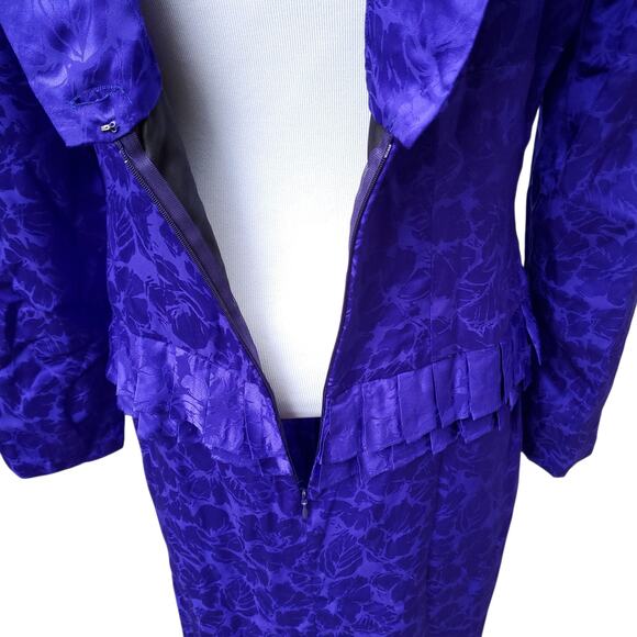 Vintage Flora Kung II New York Blue Floral Silk Dress Long Sleeve Back Zip Sz 8 - Picture 15 of 16